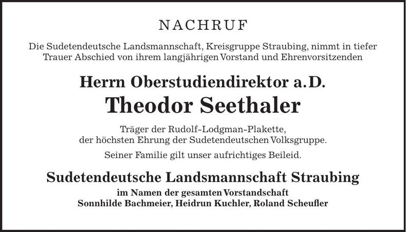 Traueranzeige Seethaler Theodor
