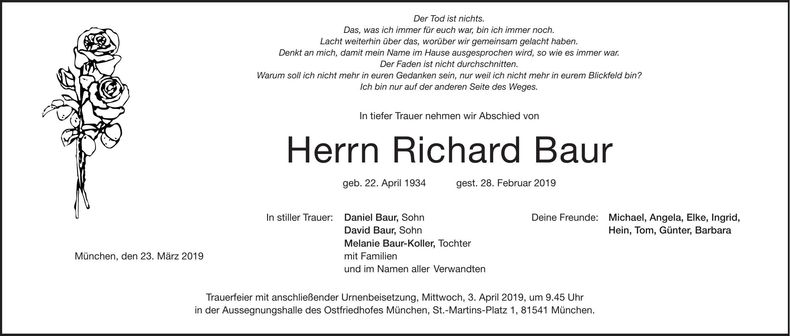 Traueranzeige Richard Baur