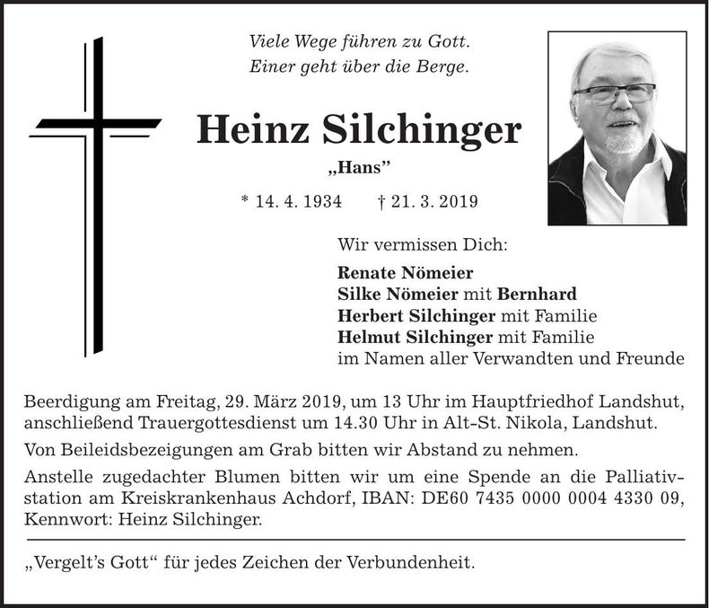 Traueranzeige Heinz Silchinger