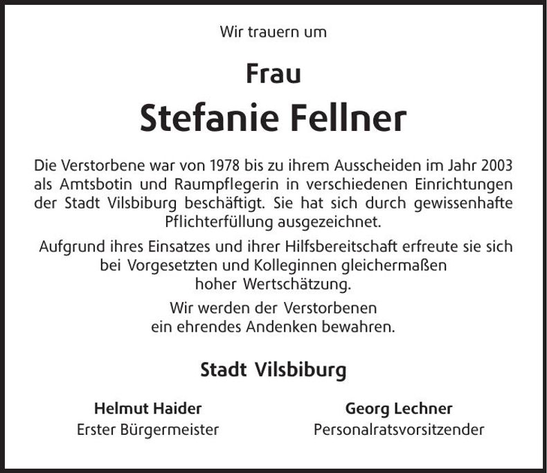 Traueranzeige Stefanie Fellner