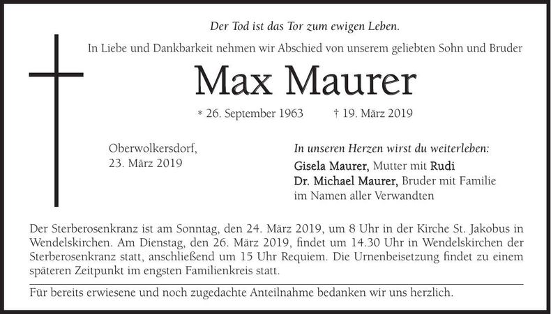 Traueranzeige Max Maurer