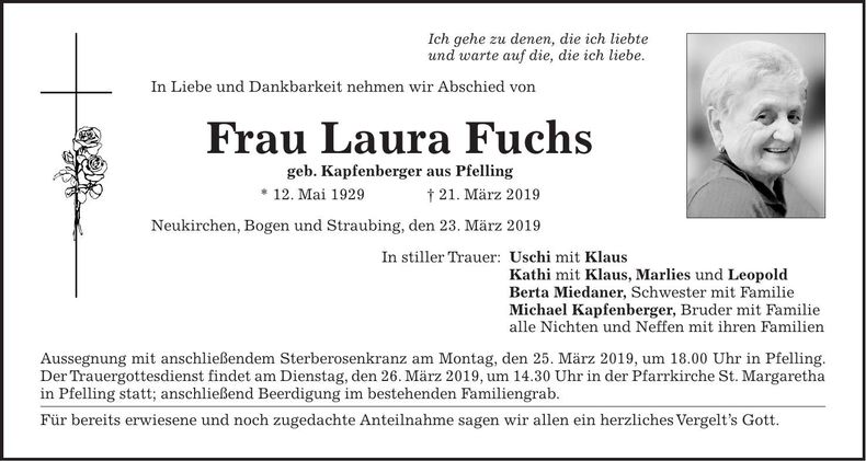 Traueranzeige Laura Fuchs