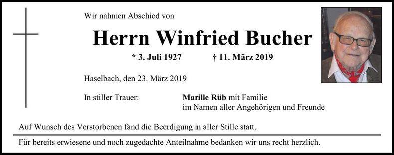 Traueranzeige Winfried Bucher