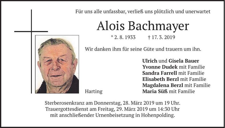 Traueranzeige Alois Bachmayer