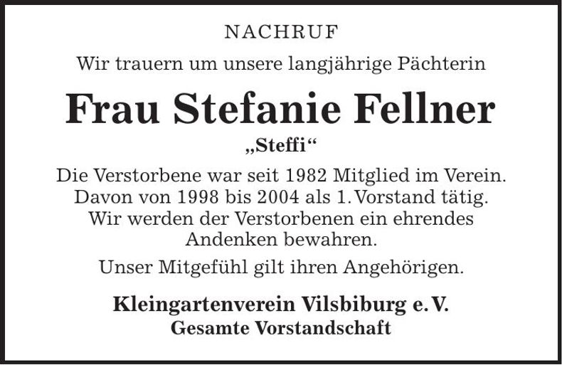 Traueranzeige Stefanie Fellner