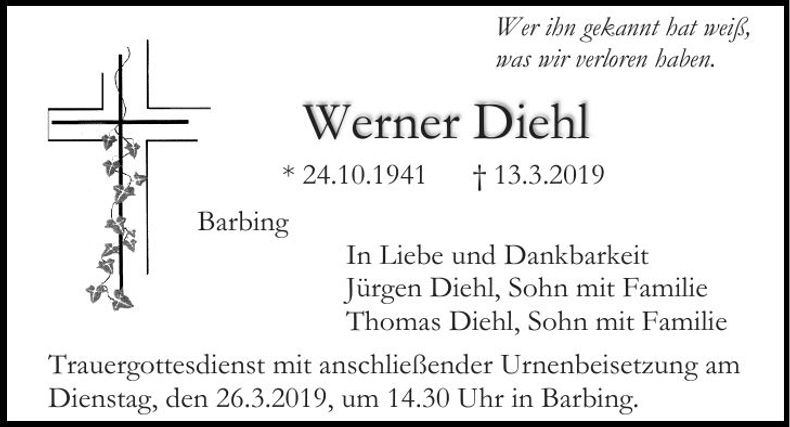 Traueranzeige Werner Diehl