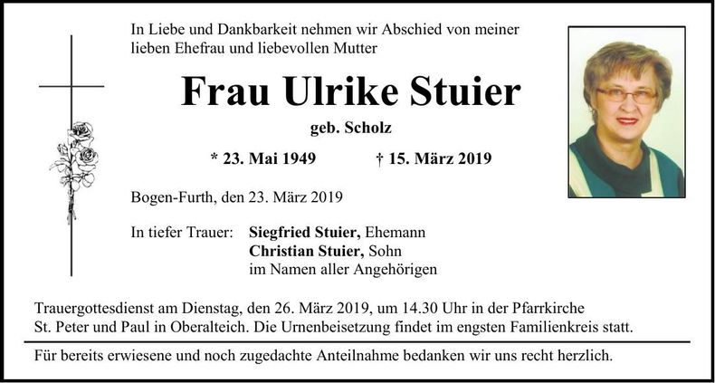 Traueranzeige Ulrike Stuier