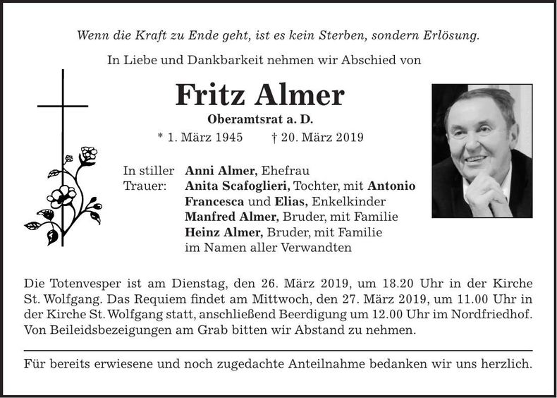 Traueranzeige Fritz Almer