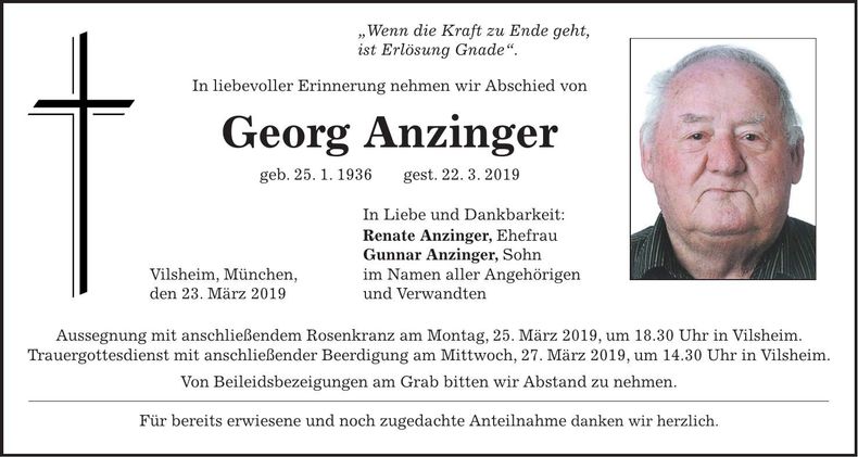 Traueranzeige Georg Anzinger