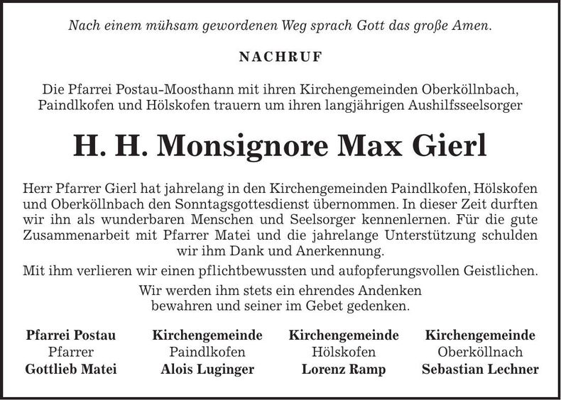 Traueranzeige Max Gierl