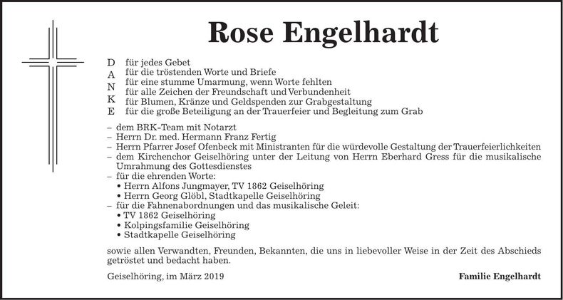 Traueranzeige Rose Engelhardt