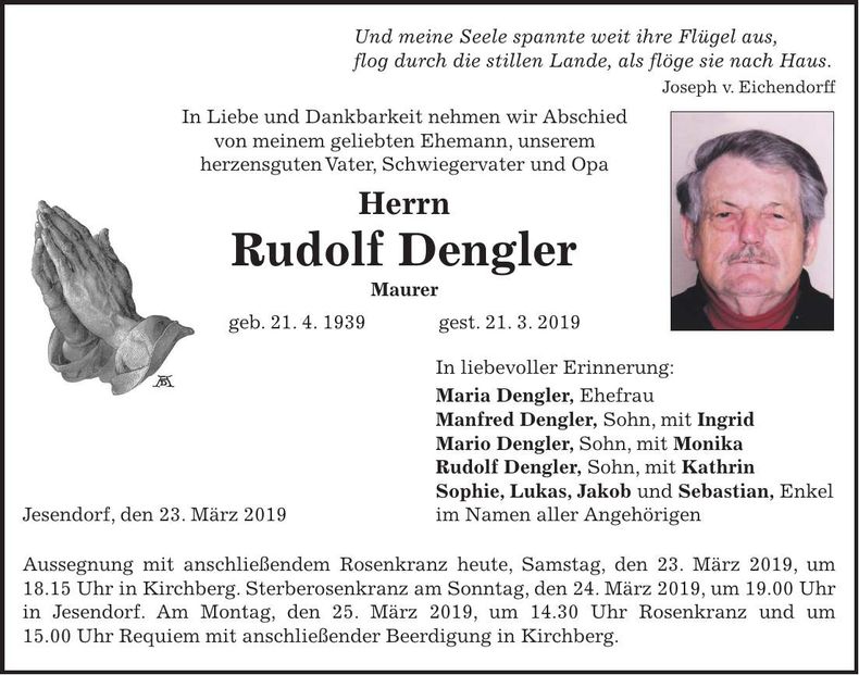 Traueranzeige Rudolf Dengler