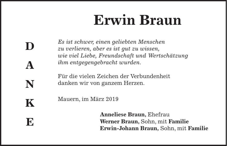 Traueranzeige Erwin Braun