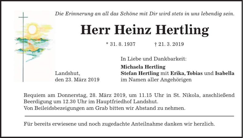 Traueranzeige Heinz Hertling