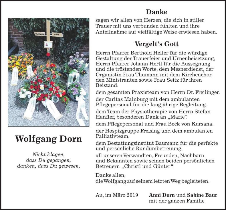 Traueranzeige Wolfgang Dorn
