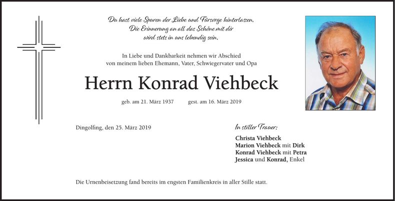 Traueranzeige Konrad Viehbeck