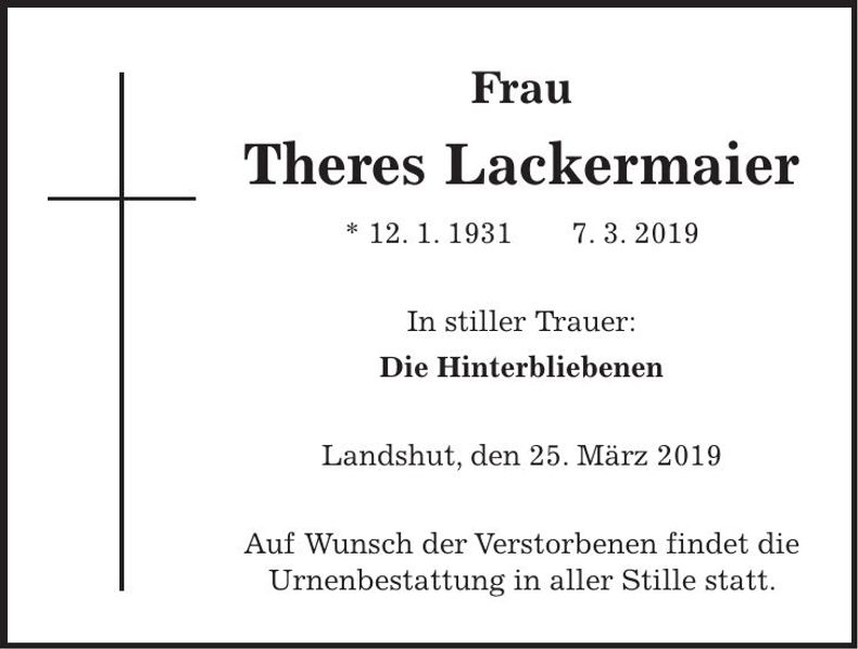 Traueranzeige Theres Lackermaier