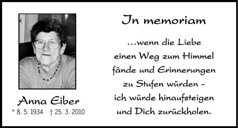 Traueranzeige Anna Eiber
