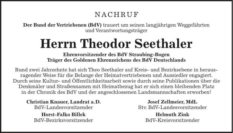 Traueranzeige Theodor Seethaler