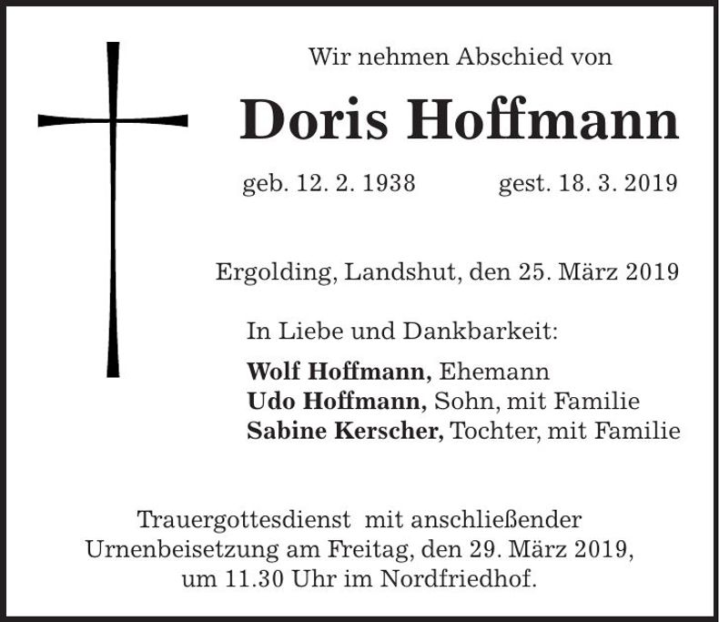 Traueranzeige Doris Hoffmann
