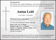 Traueranzeige Anton Leitl