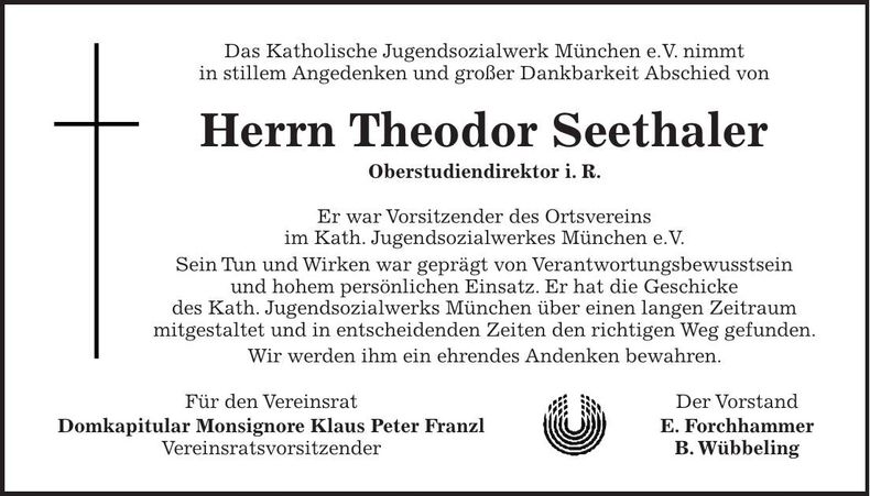 Traueranzeige Theodor Seethaler