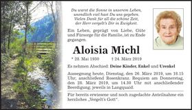 Traueranzeige Aloisia Michl