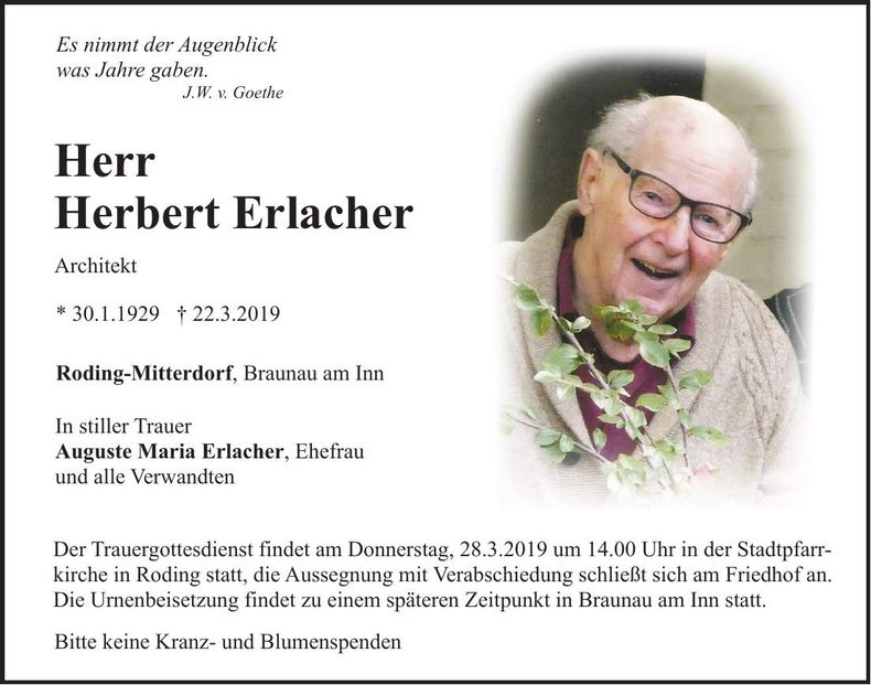 Traueranzeige Herbert Erlacher