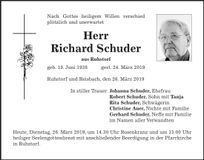 Traueranzeige Richard Schuder