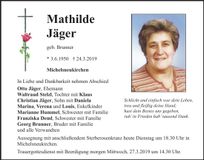 Traueranzeige Mathilde Jäger