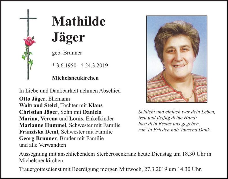 Traueranzeige Mathilde Jäger