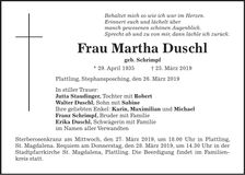 Traueranzeige Martha Duschl