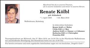 Traueranzeige Renate Kölbl