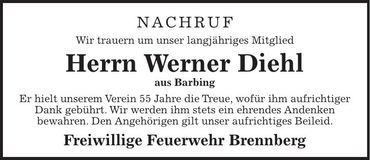 Traueranzeige Werner Diehl