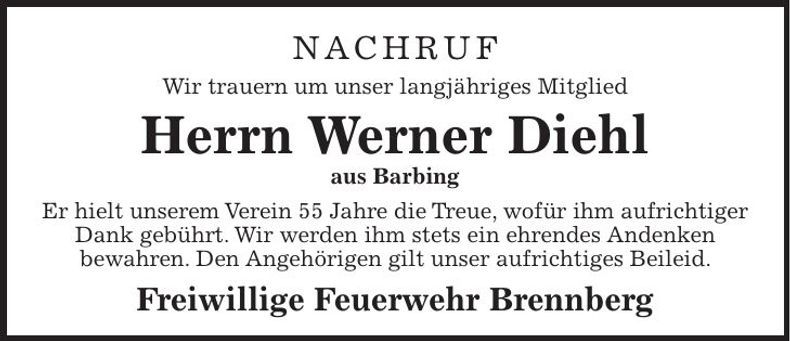 Traueranzeige Werner Diehl