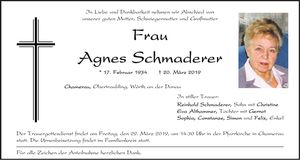 Traueranzeige Agnes Schmaderer