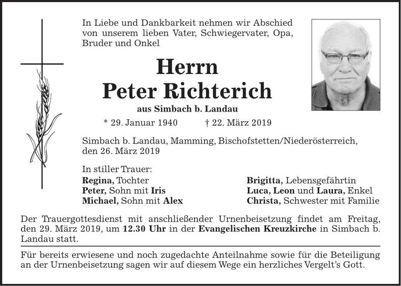 Traueranzeige Peter Richterich