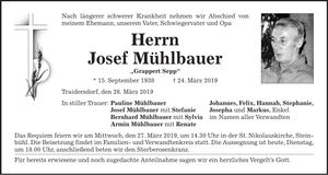 Traueranzeige Josef Mühlbauer