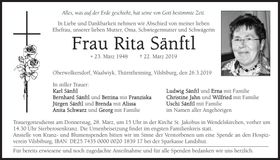 Traueranzeige Rita Sänftl