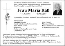 Traueranzeige Maria Räß