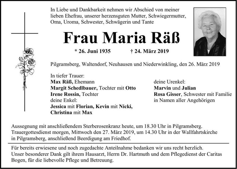 Traueranzeige Maria Räß