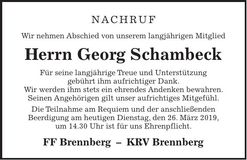 Traueranzeige Georg Schambeck