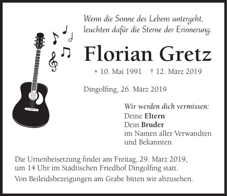 Traueranzeige Florian Gretz