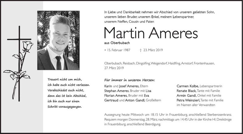 Traueranzeige Martin Ameres