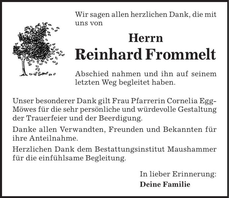 Traueranzeige Reinhard Frommelt