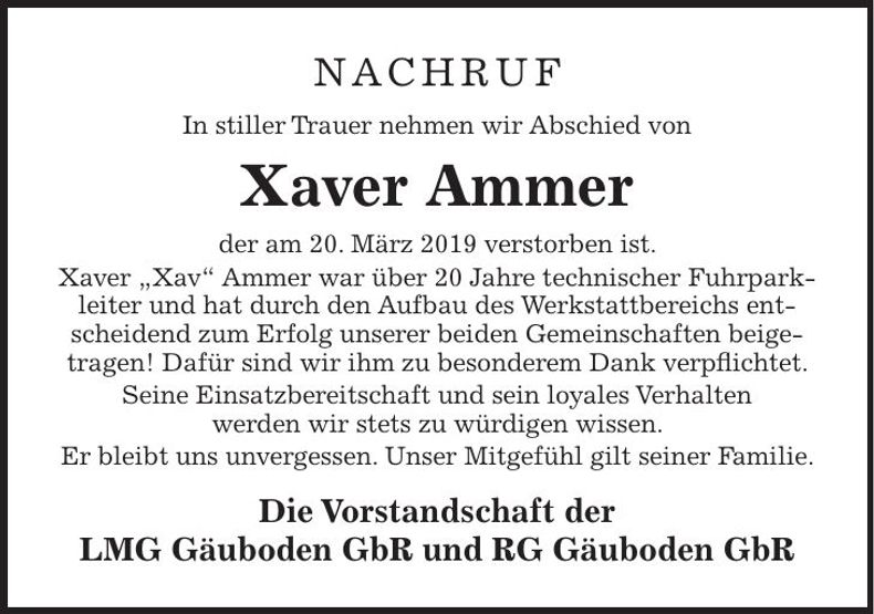 Traueranzeige Xaver Ammer