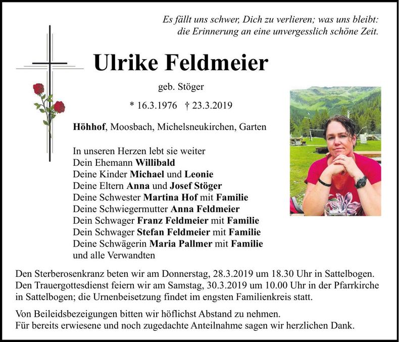Traueranzeige Ulrike Feldmeier