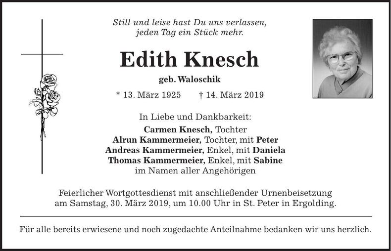 Traueranzeige Edith Knesch