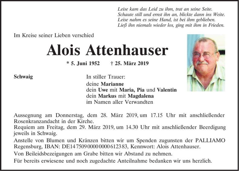 Traueranzeige Alois Attenhauser
