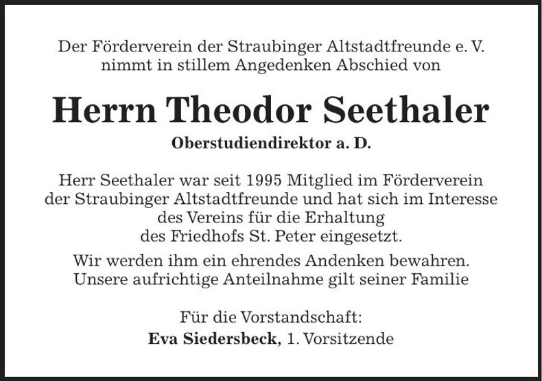 Traueranzeige Theodor Seethaler